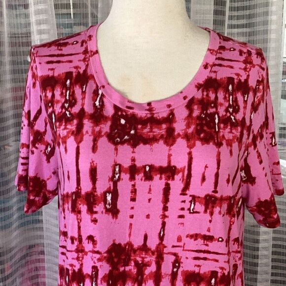 LOGO by Lori Goldstein Womens Pink Red Short Sleeve Tiered Maxi T-Shirt Dress LP - Picture 7 of 8